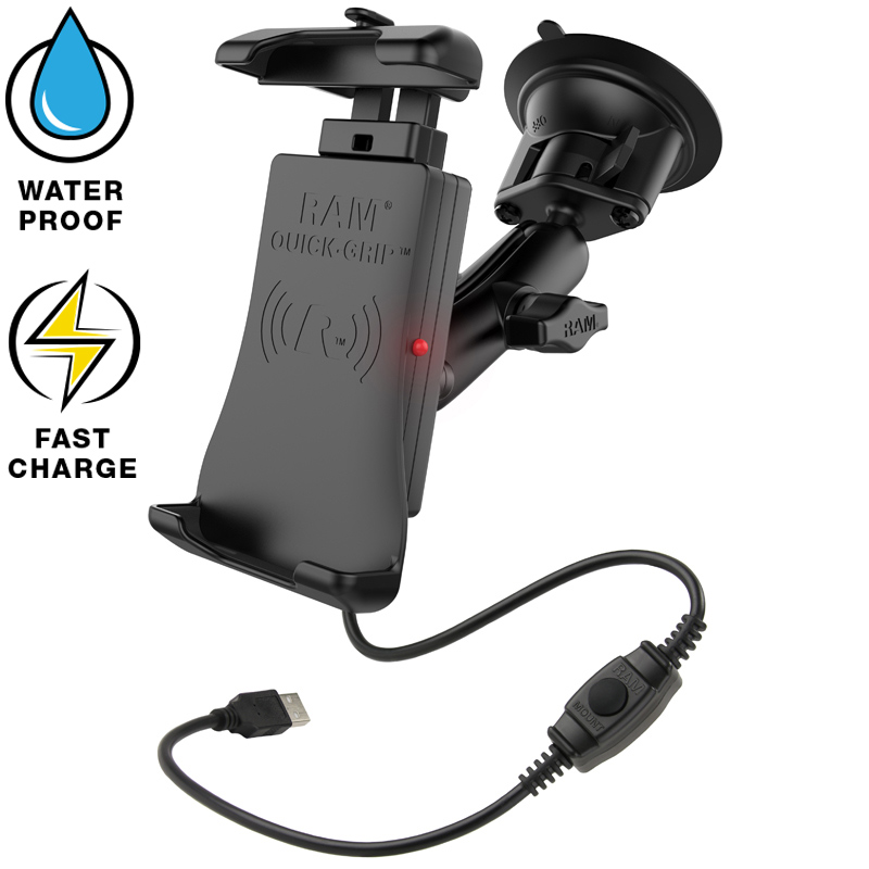 RAM® Quick-Grip™ wasserdichtes kabelloses Handy-Ladegerät mit Saugnapf-Set